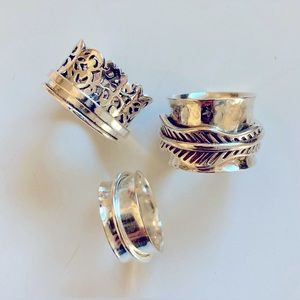 Set of 3 anxiety, spinner Sterling silver rings, brand new
